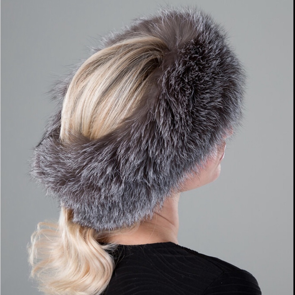 Surell Genuine Fox Fur Headband/Scarf Grey